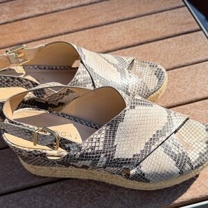 Via Spiga Beige and Black Snake Print Espadrilles